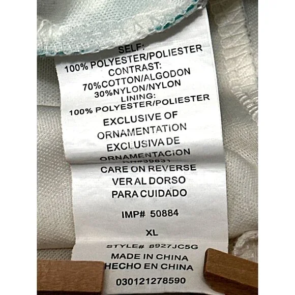 My Michelle Size XL White Teal Chevron Tie Neck Lined Laceback Boho Resort Dress - Picture 7 of 12